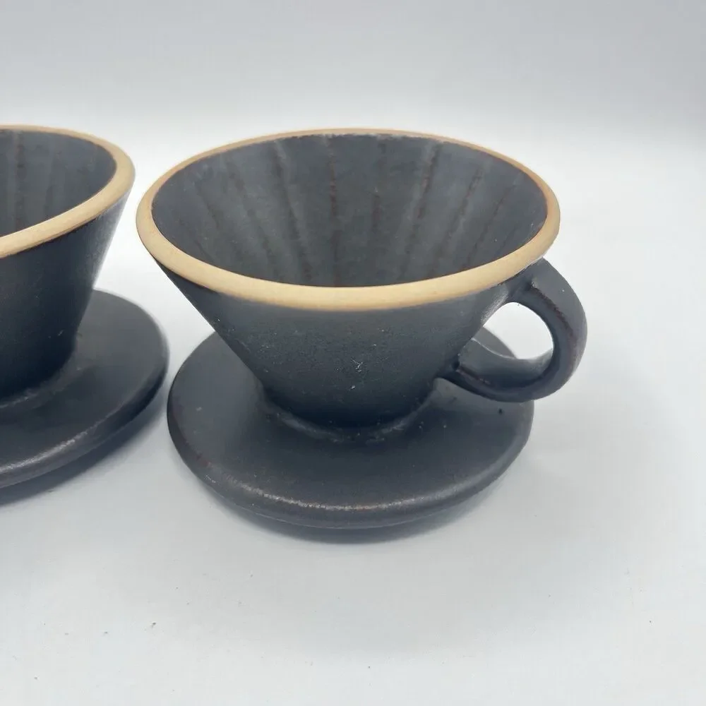 Stoneware Pour Over Drip Coffee Holder, Handmade, Thick Pottery - Set 2